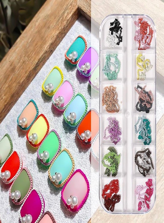 JERCLITY 2 Boxes - 36 Strips Multi-Color and Gold Metal 3D Nail Chains for Nail Art - Punk Nail Charms, Colorful Chains for Nails - Image 5